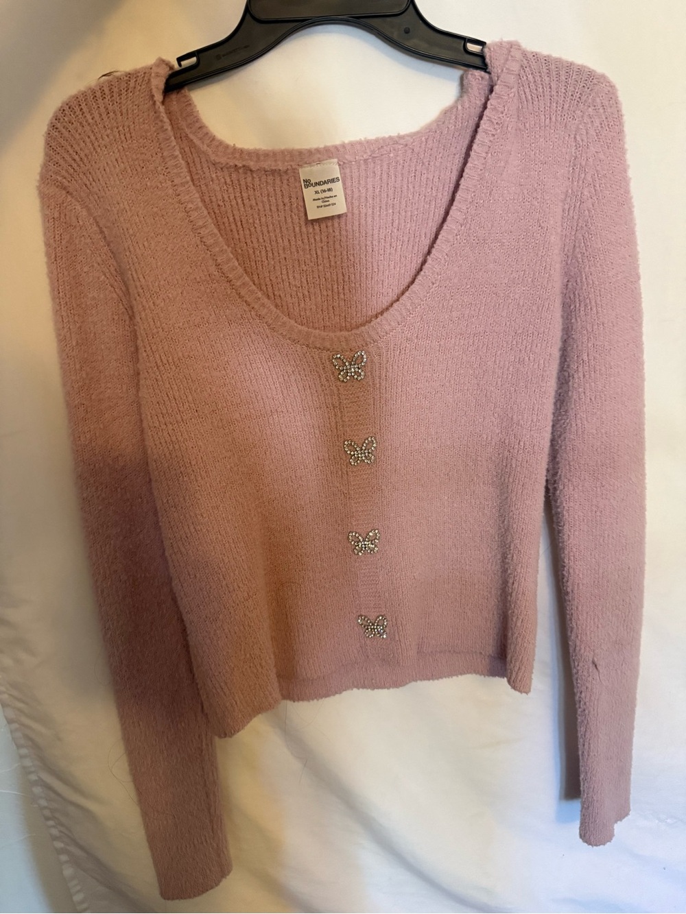 Xhilaration Dusty Pink Butterfly-Button V-Neck Sweater